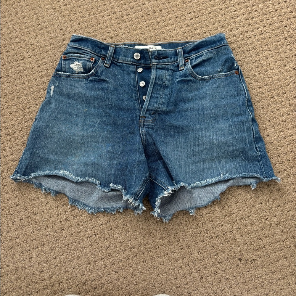 Abercrombie & Fitch Blue Jean Shorts Distressed Mid-Thigh